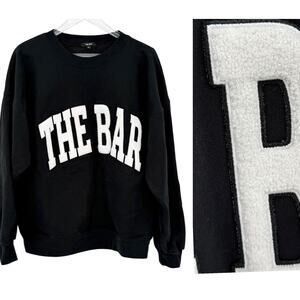 THE BAR Varsity Sweatshirt Black With White Textured Logo Heavyweight Size XL